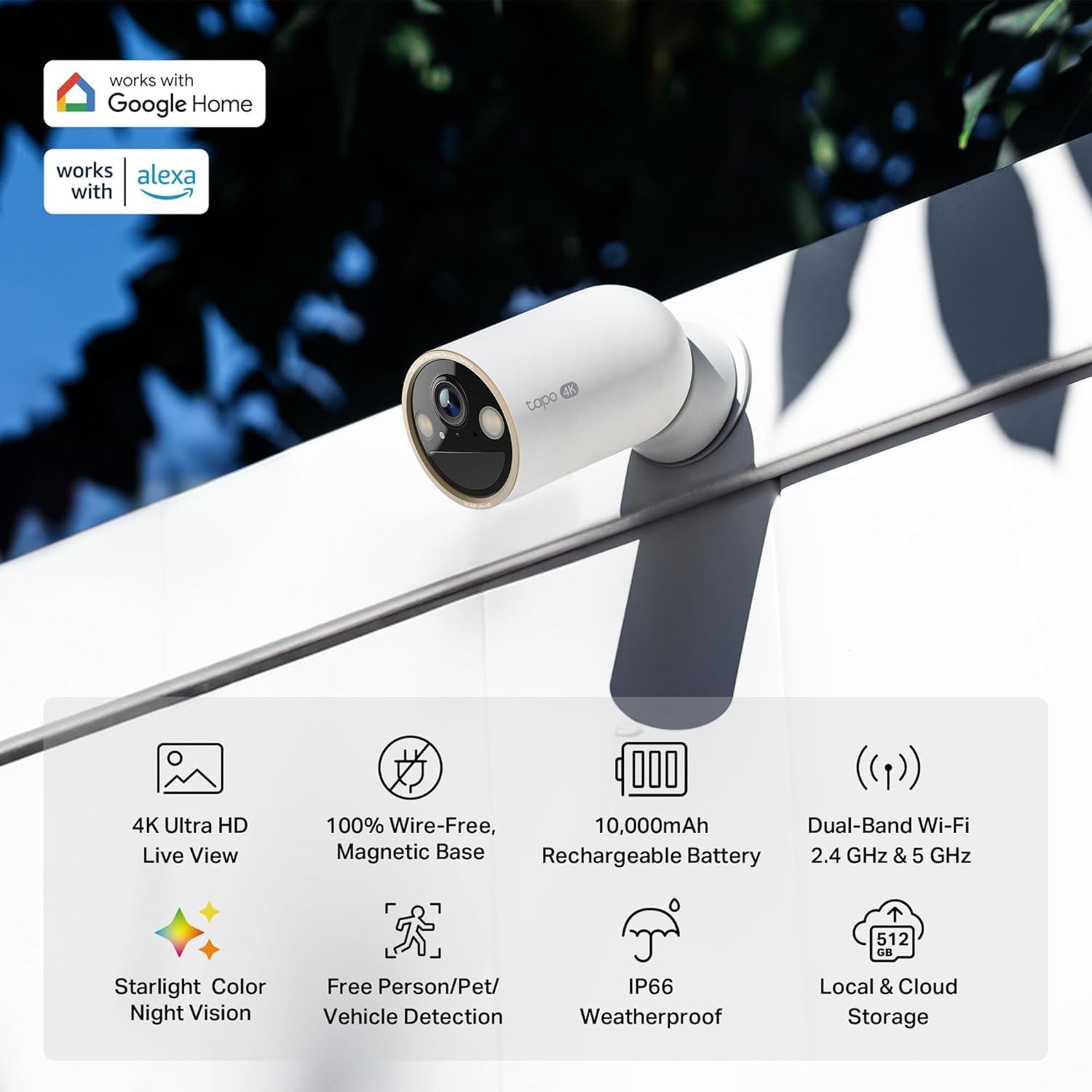 Tapo 4K Ultra HD Outdoor Battery Security Camera – Up to 200 Day Battery, Free Person/Vehicle Detection, Starlight Color Night Vision, Works w/Alexa and Google Home, MagCam 4K, 3-Pack