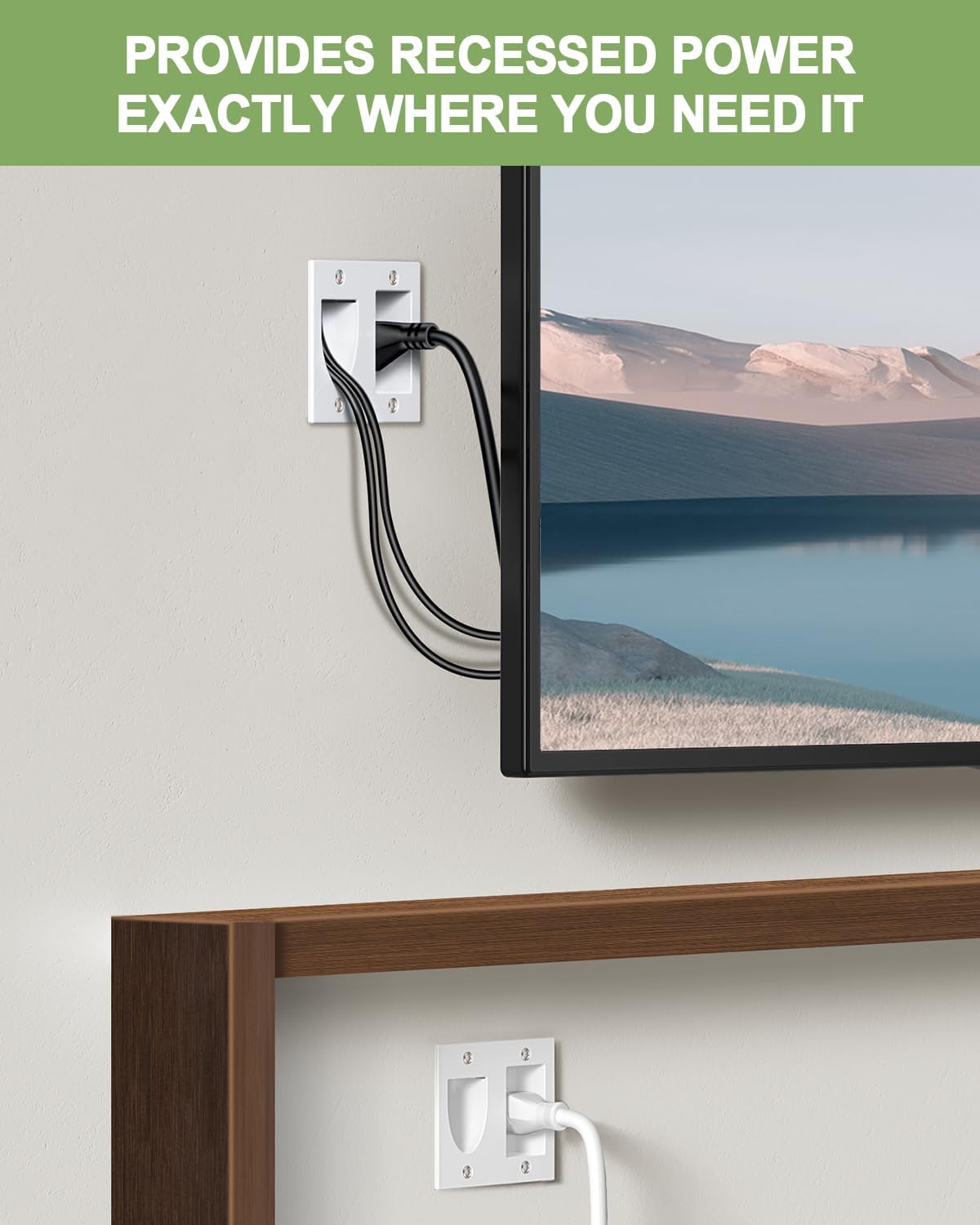 in Wall Cable Management Kit,TV Cord Hider for Wall Mounted TV with Triple Outlet,6.5FT Power Cable and 6.2FT Extension Cable,20A TV Wire Hider for Wall