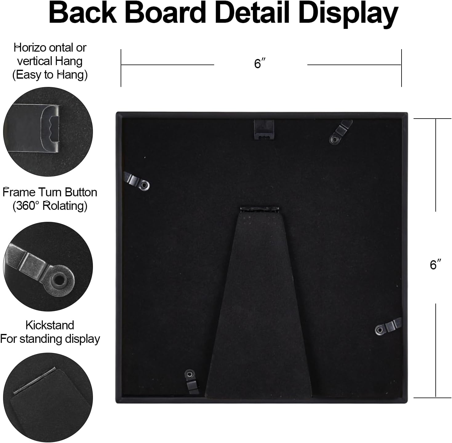 6x6 Picture Frame, Black Metal Photo Frames with HD Glass, Fits 5x5 with Mat or 6 x 6 without Mat, Display for Wall and Table, 1 Pack
