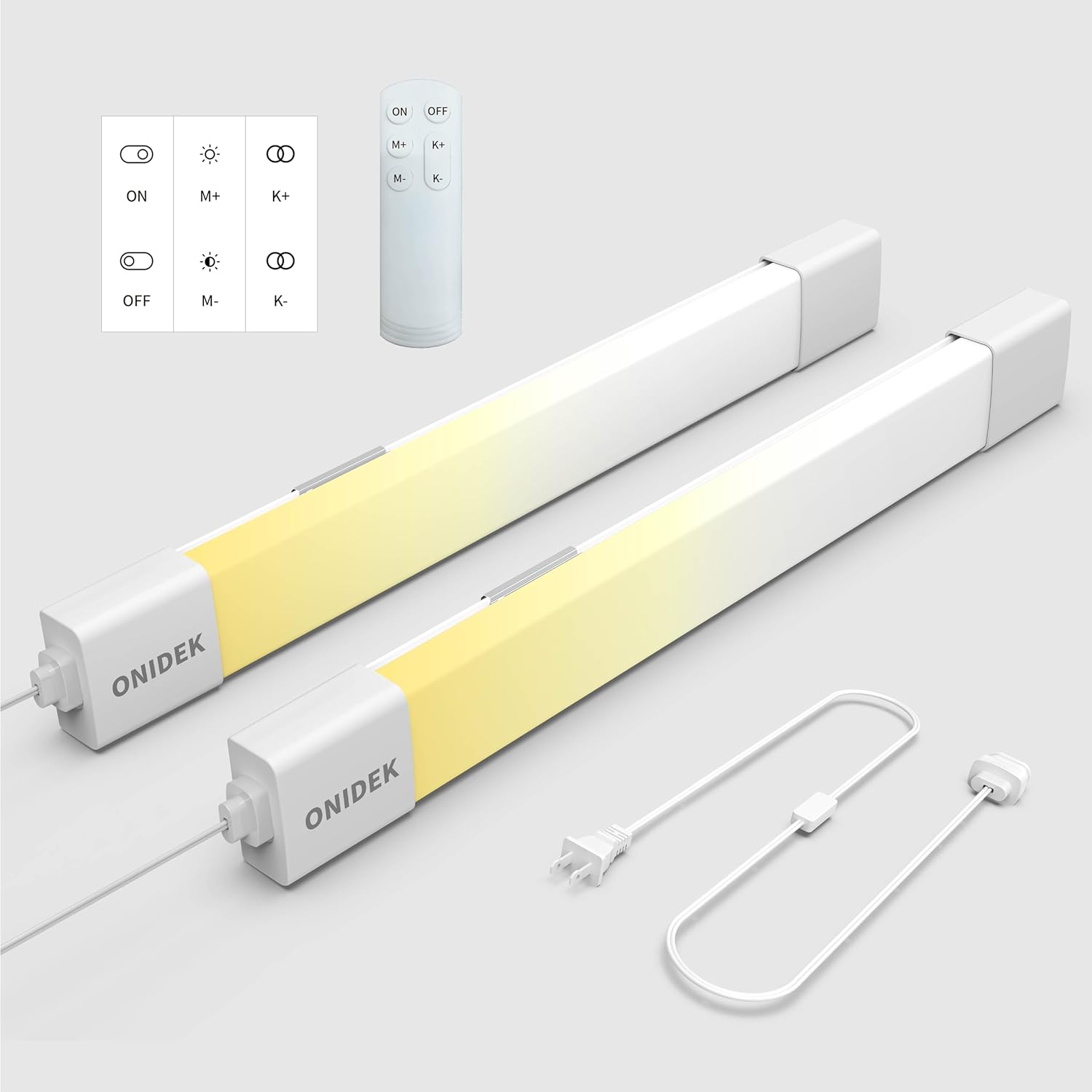 Under Cabinet Lights with Plug. 3000K-6500K Dimming and Color. with Wireless Control Panel and Remote Control.18W 1800LM for Garage, Kitchen, Bathroom, Closet, Office (24 inch-2pcs)