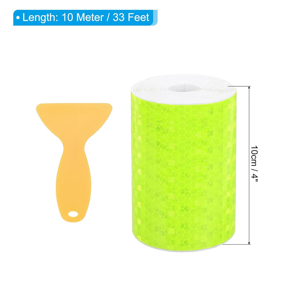 PATIKIL 4 Inch x 33 ft Reflective Tape, 1 Roll Waterproof Self Adhesive High Visibility Caution Warning Safety Tape Reflector with Scraper for Trucks Trailers Cars, Bright Green