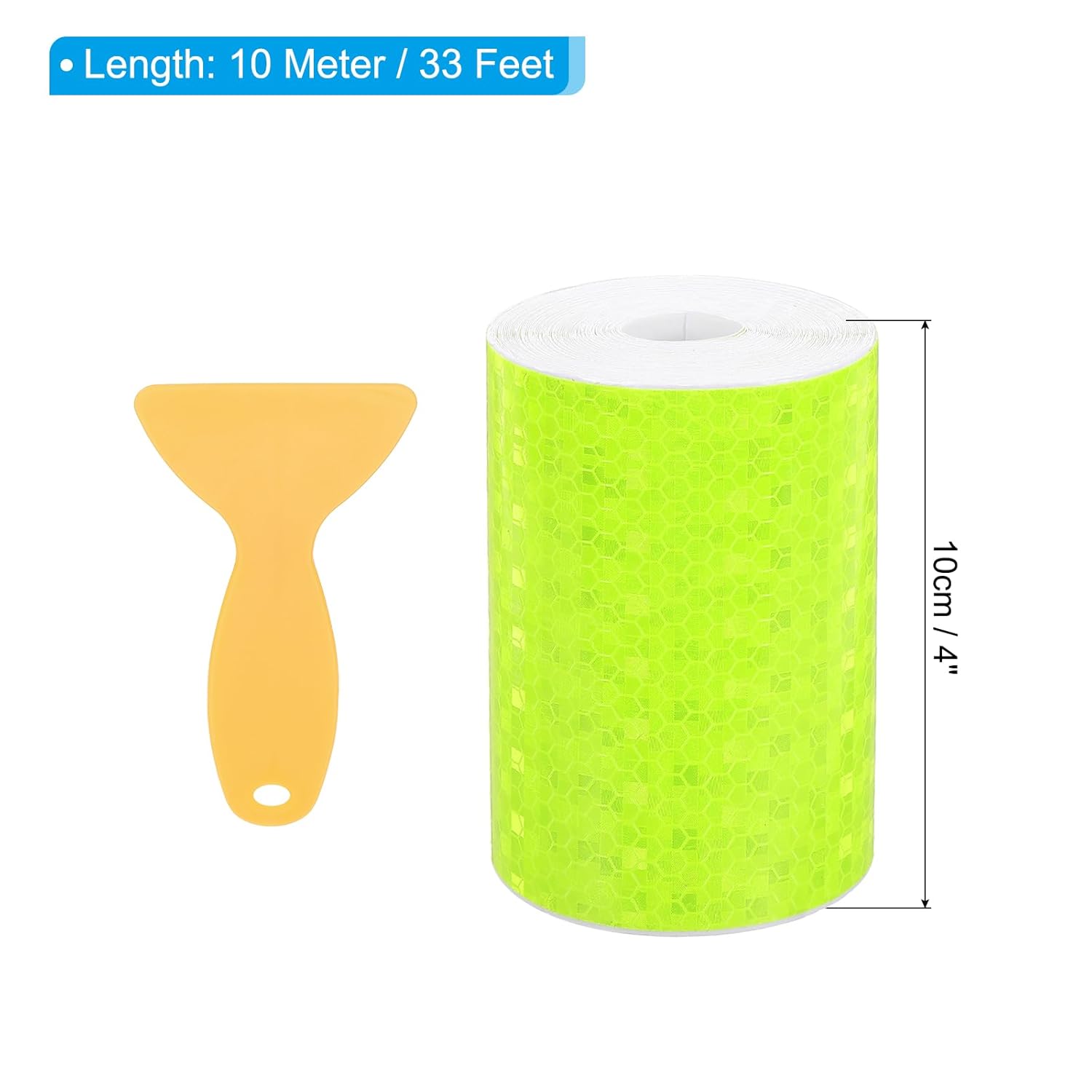 PATIKIL 4 Inch x 33 ft Reflective Tape, 1 Roll Waterproof Self Adhesive High Visibility Caution Warning Safety Tape Reflector with Scraper for Trucks Trailers Cars, Bright Green