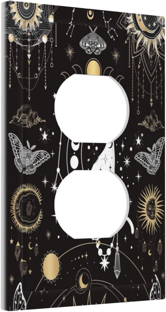 White Cat Tarot Moon Phases Moth Celestial Gothic Outlet Covers 1 Gang Duplex Light Switch Cover Decorative Switch Plates Electrical Receptacle Faceplate Wall Plate for Kids Room Bedroom Decor