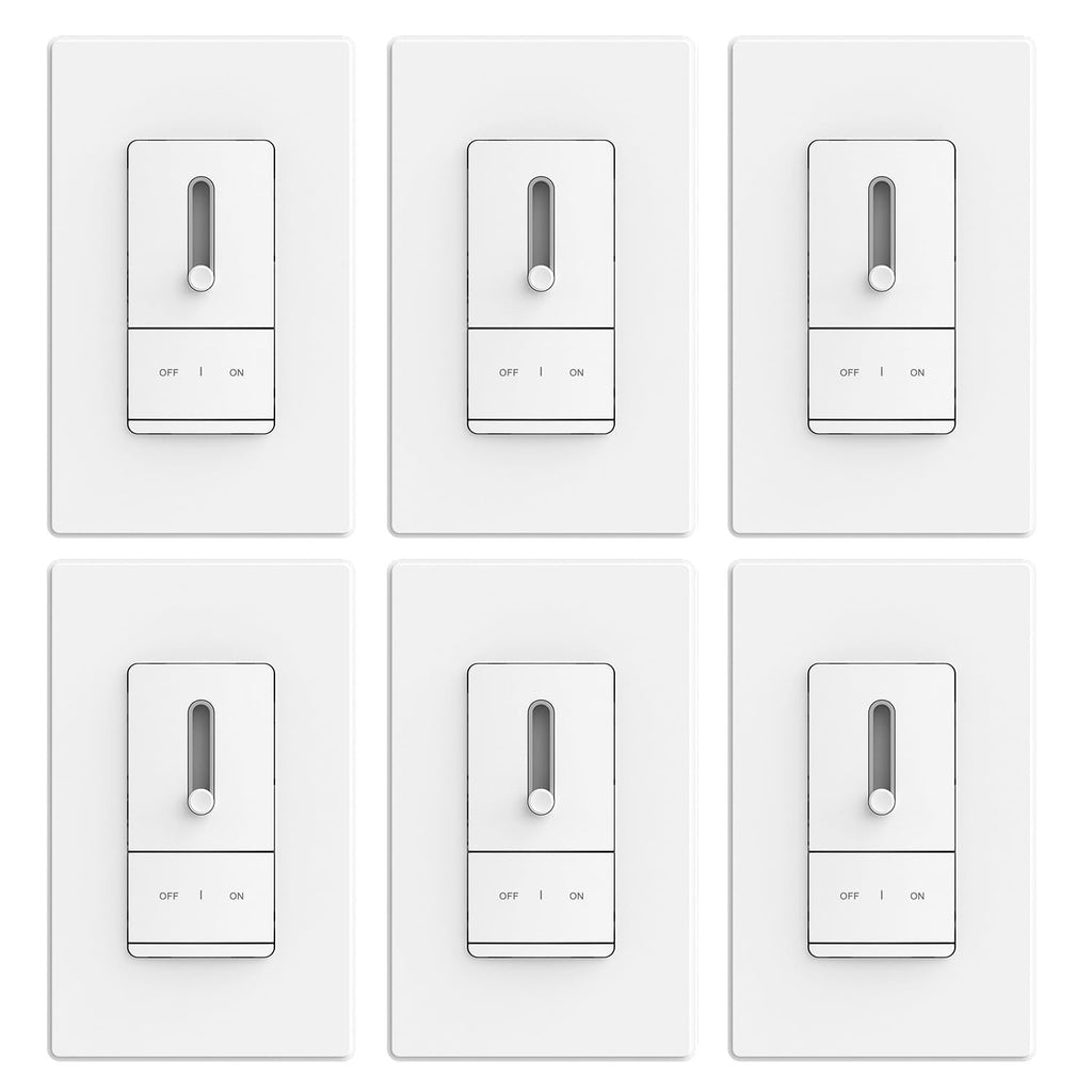 ELEGRP Slide Dimmer Switch for Dimmable LED, CFL and Incandescent Light Lamp Bulbs, Single Pole or 3-Way, Full Control with Preset, Rocker Paddle, Wall Plate Included, UL Listed (6 Pack, Matte White)