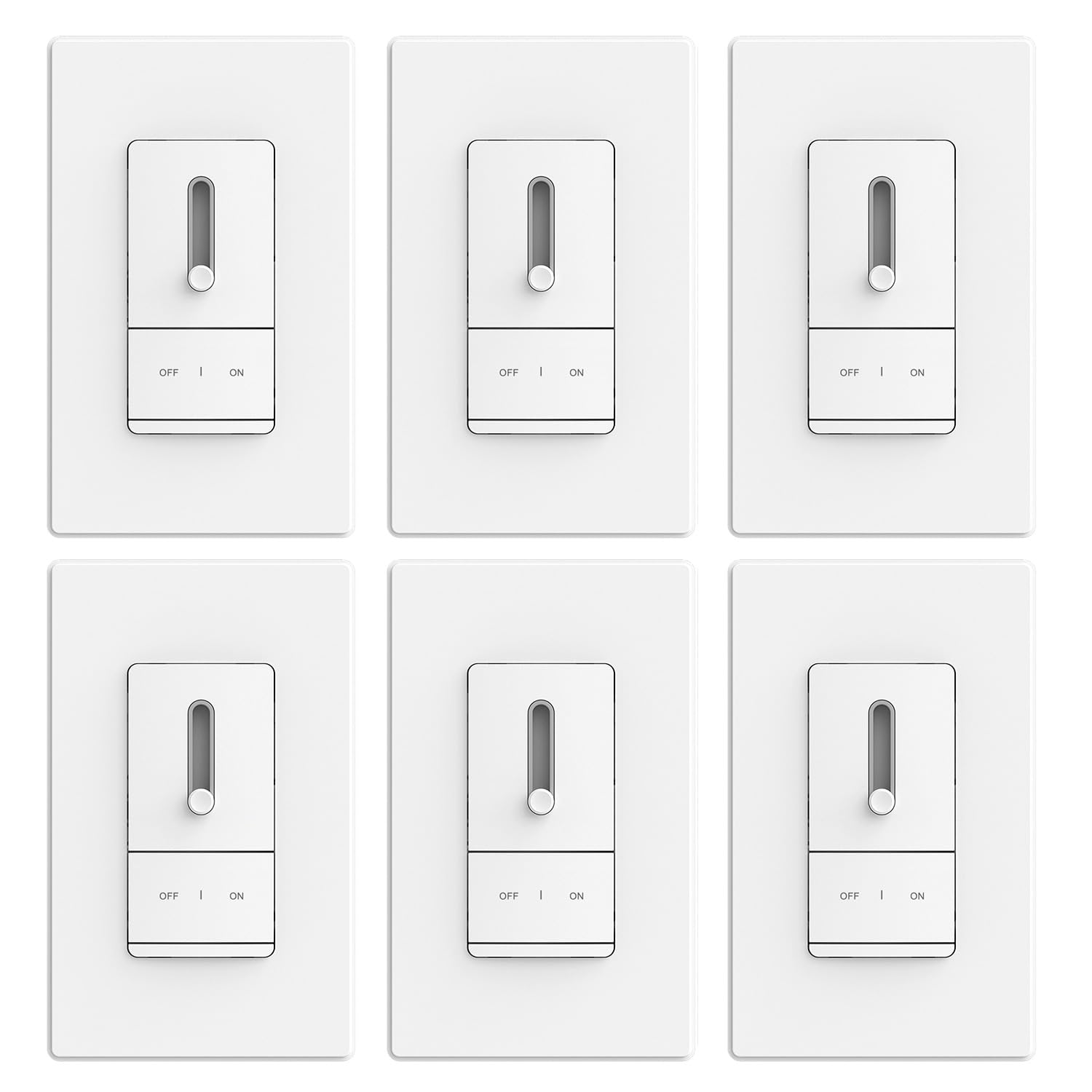 ELEGRP Slide Dimmer Switch for Dimmable LED, CFL and Incandescent Light Lamp Bulbs, Single Pole or 3-Way, Full Control with Preset, Rocker Paddle, Wall Plate Included, UL Listed (6 Pack, Matte White)