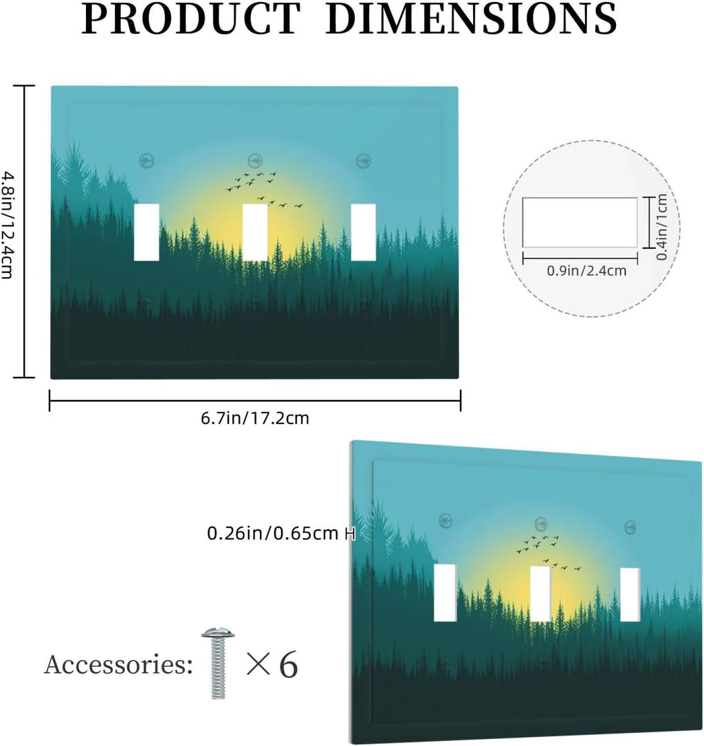 Green Forests And Birds Sun Woodland Decorative Switch Plates 3 Gang Wall Plate Triple Toggle Light Switch Cover Electrical Wall Panels Faceplate for Bedroom Bathroom Decor