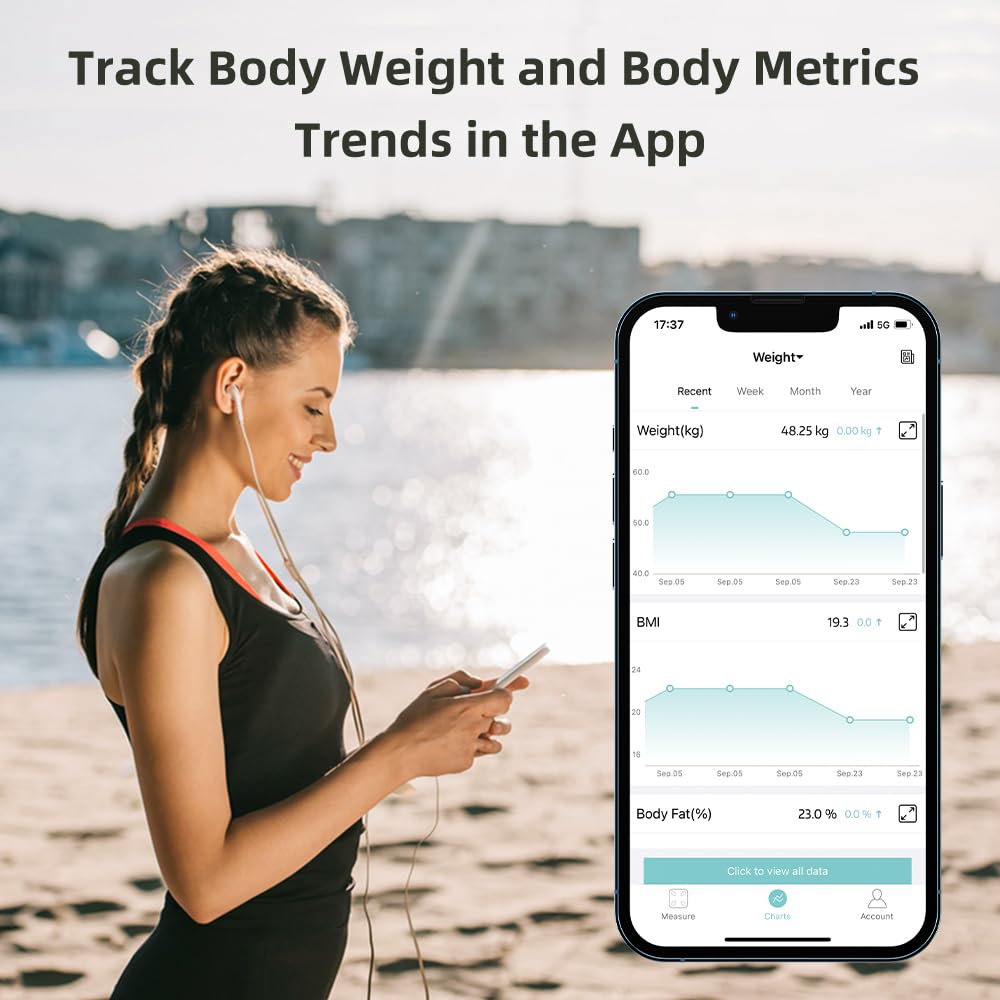Smart Scale for Body Weight, Digital Bathroom Scale for Weight Fat BMI Muscle Mass Body Composition Analyzer, Larger Platform, Bluetooth Highly Accurate Weighing Machine 400lb (Black 263)