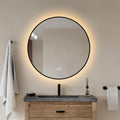 Round LED Bathroom Mirror with Gold Frame, 24V Backlight, 3 Color Temperatures, Dimmable, Memory Function, Defogging (Black Border, 28" L x 28" W)