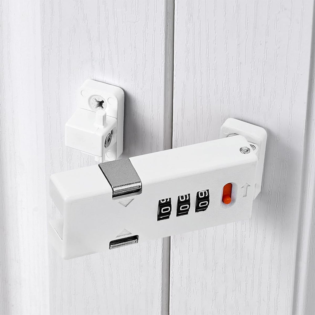 Cabinet Lock，Barn Door Latches,3-Digit Combination Security Locks,Combination Security Lock,for Office File Cabinet,Drawers,Locker,Small Door,Cupboard (1, White_180 Degree)