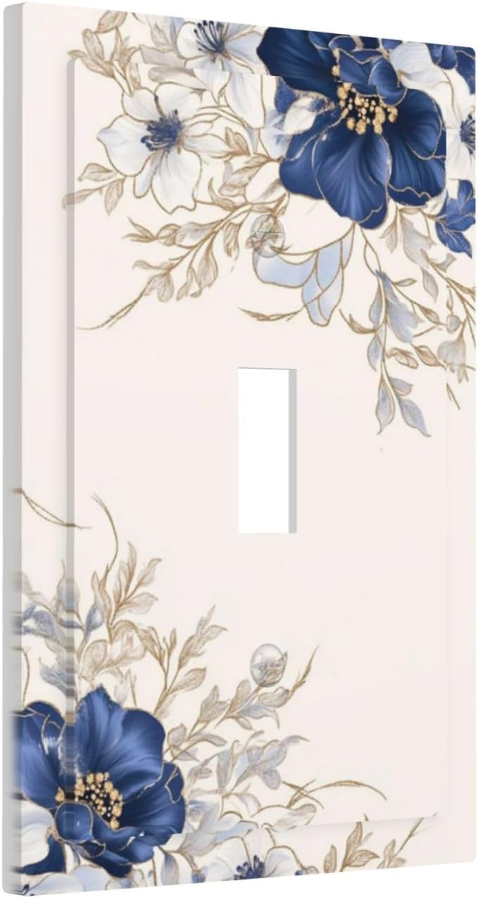 Decorative Light Switch Cover Plate Rustic Blue Beige Flower Peony Floral 1 Gang Single Toggle Wall Plates for Electrical Outlets Outlet Covers Switch Plate Covers Faceplate for Home Decor