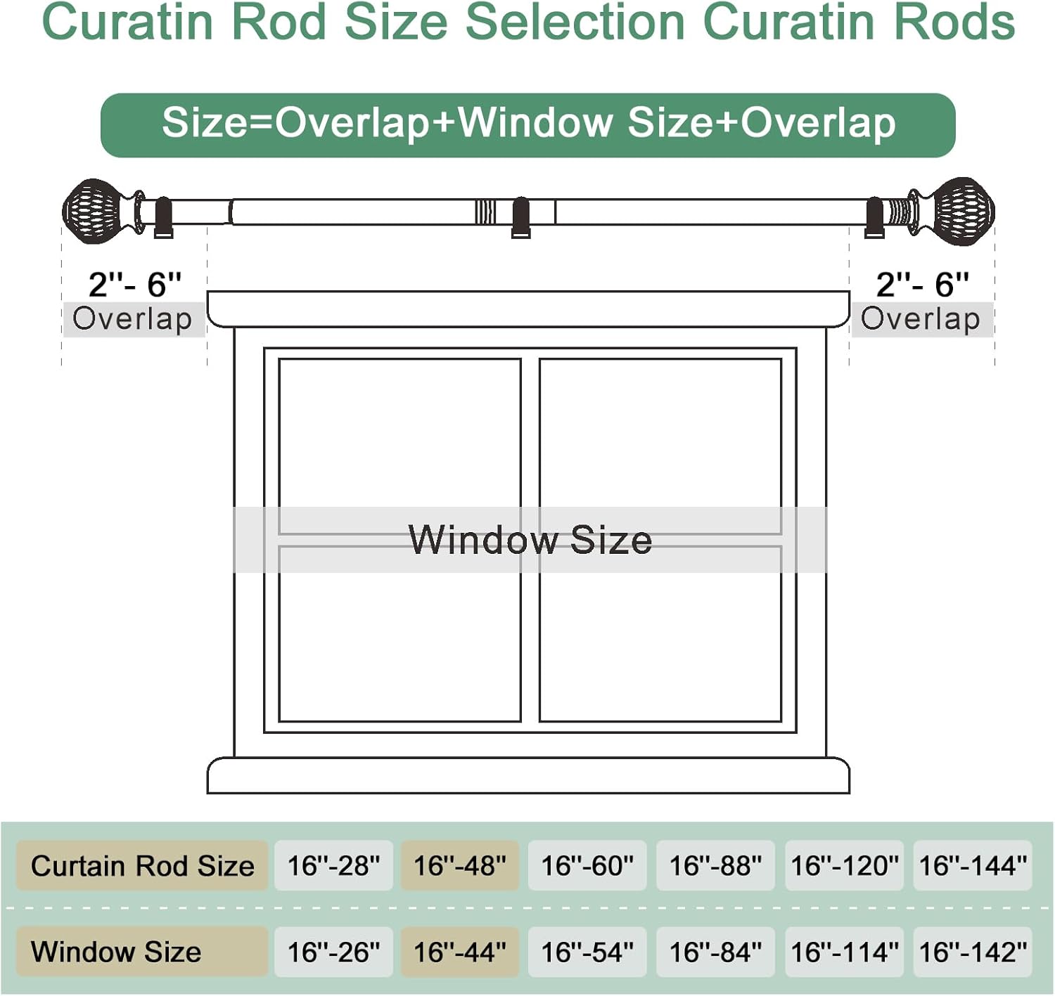 Curtain Rods for Windows 16 to 48 Inches Adjustable Length 1 Inch Diameter Window Curtain Rod with Wood Grain Leaf Pattern Finials,for Heavy Duty Curtains Rods