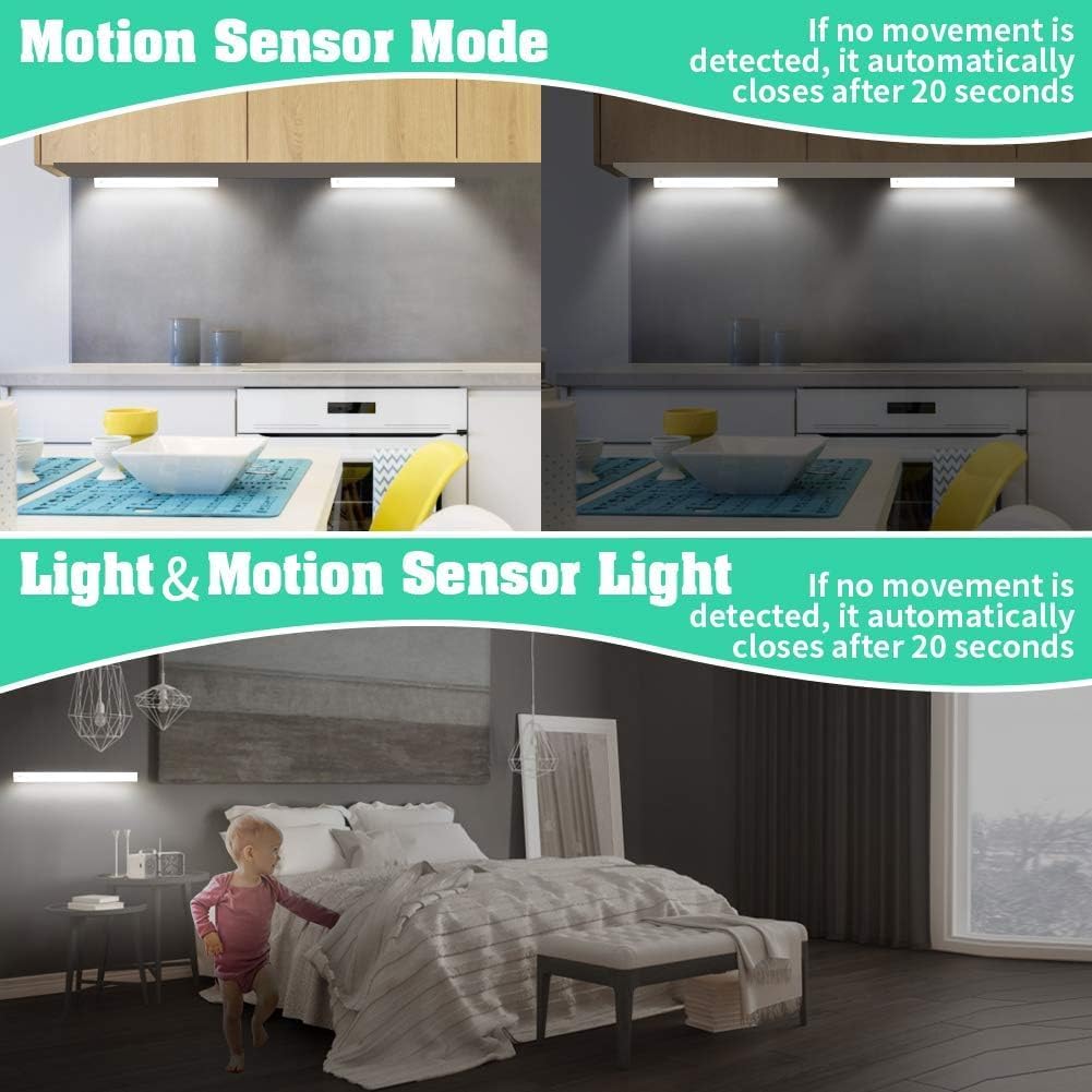 Battery Powered Operated Closet Lights Motion Sensored Activated Rechargeable Under Counter Cabinet Lighting Wireless Indoor Magnetic Lights for Closets,Kitchen,Hallway,Wardrobe,Stairs,Pantry