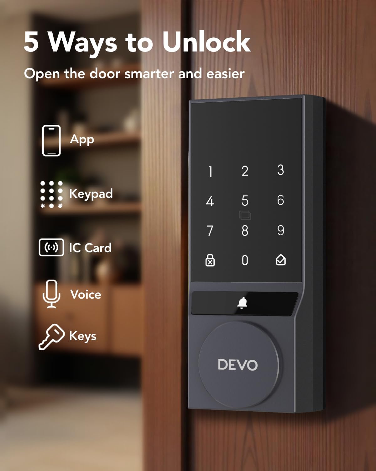 Devo G5 Smart Locks for Front Door, Keyless Entry Door Lock, Deadbolt Smart Lock, App Control, Built-in Wi-Fi, Touchscreen Keypad, 8 Months Battery, IP54 Waterproof, Auto Lock, Easy Installation