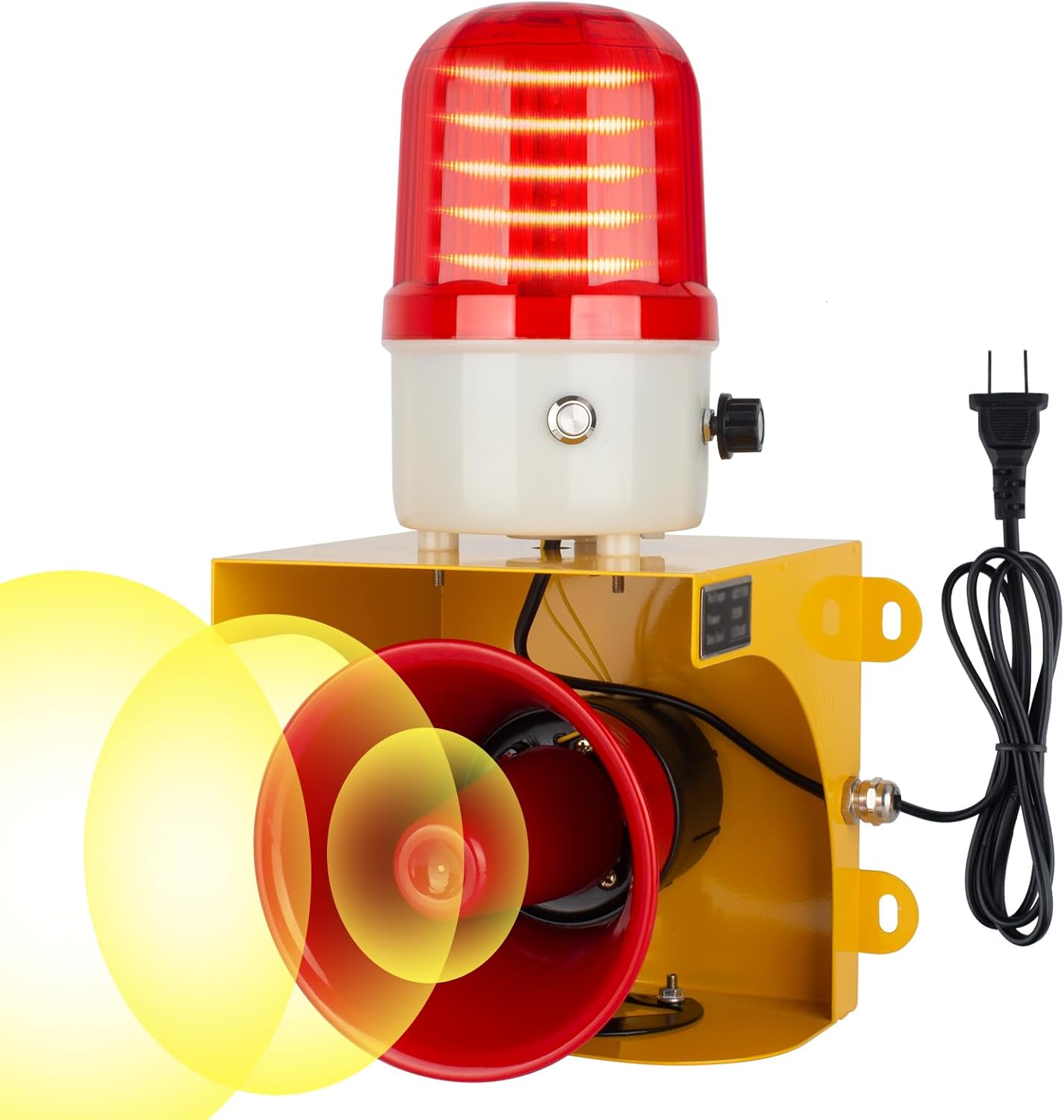 AC110V Industrial Siren Alarm Strobe Light-120dB Loud Horn&Waterproof Red Beacon Warning Light for Emergency,Factory,Fires,Tornado,Intruder Deterrent (with Switch&Volume – Adjustable 0–120dB)