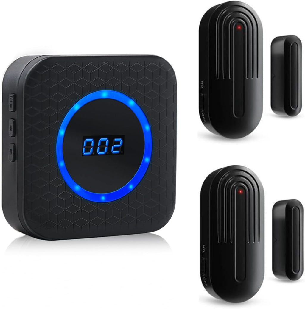 Door Chime SanJie Wireless Door Sensor for Business Home Office When Entering Window Alarm with 800Ft Range 55 Chimes 5 Volume Levels (1 Receiver & 2 Sensor)