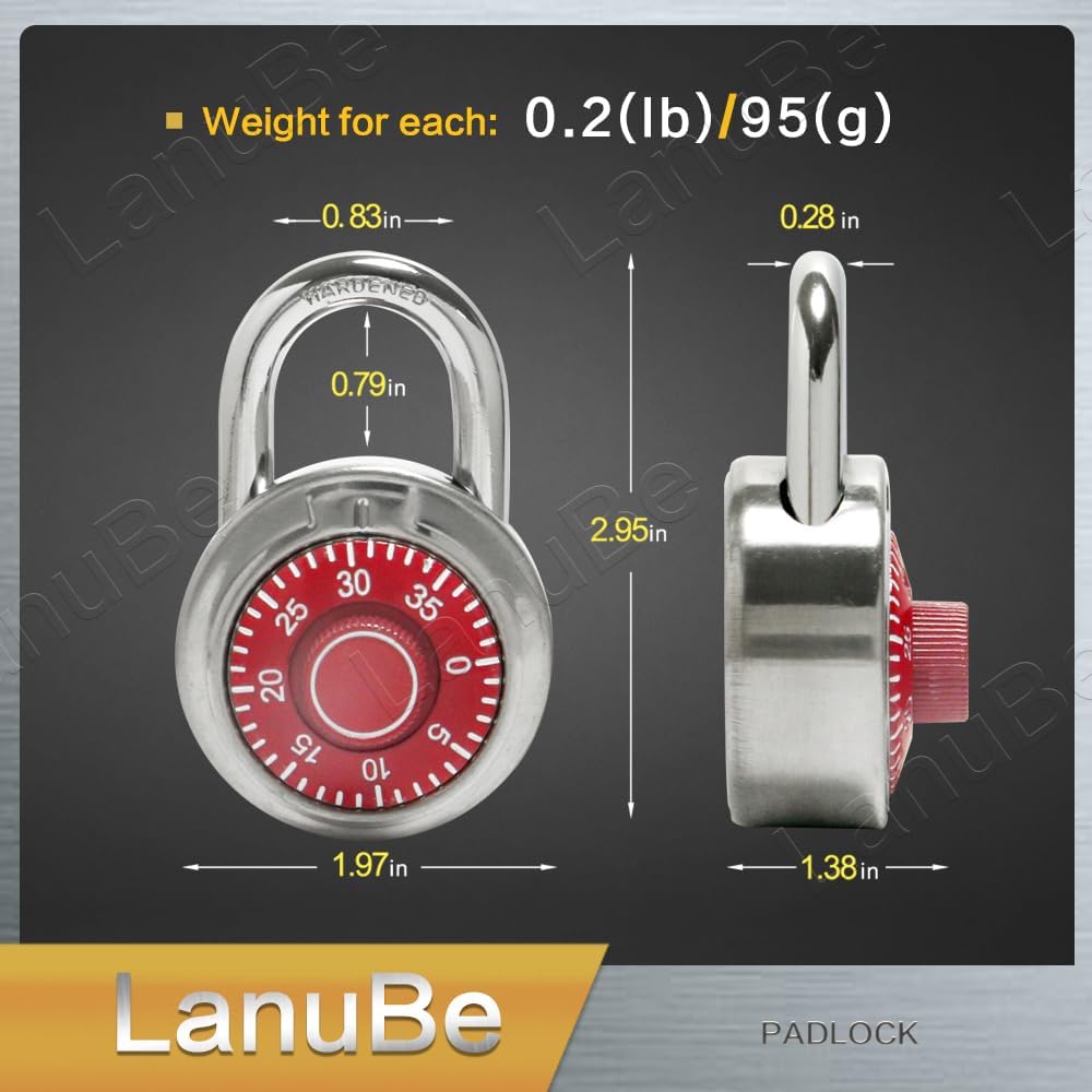 LanuBe Standard Dial Combination Lock, 2 in. Wide, with Different Combinations, Red Turnplate, Pack of 24; Lock for School, Employee, Gym Sports Locker, Case, Toolbox and so on