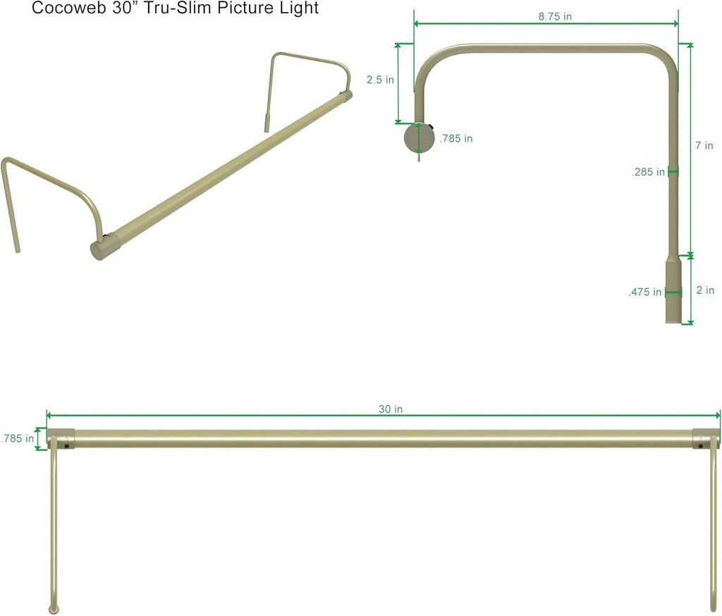 Cocoweb 30 Inch Tru-Slim Antique Brass Picture Light - LED, 2700K, Adjustable Arm, Plug-in, Toggle Switch, Sleek and Compact Design