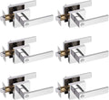 Probrico Polished Chrome Privacy Door Levers Heavy Duty Lockset for Interior Bedroom/Bathroom, Flat Square Universal Handing Handlesets/Leversets, 6 Pack