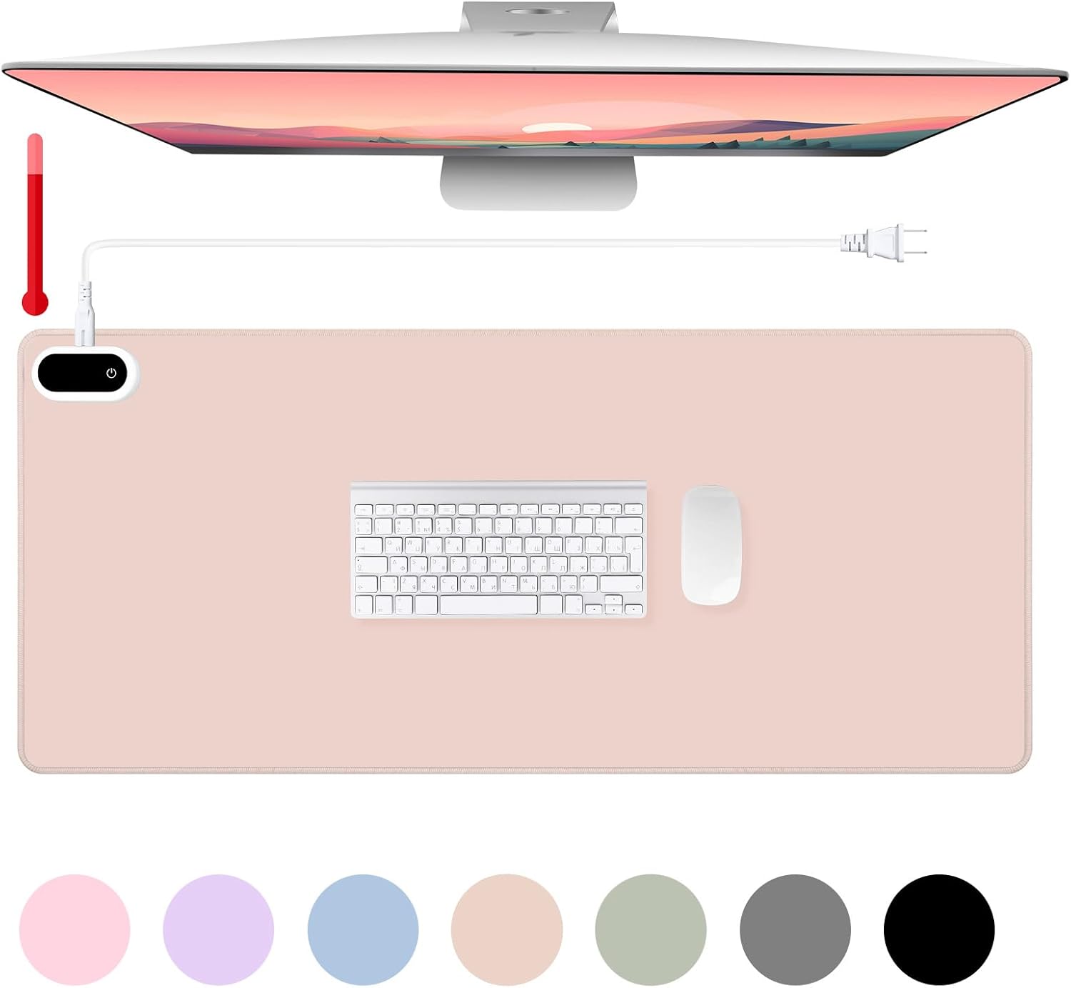 Konohan Heated Large Desk Mat PU Leather Warm Mouse Pad with 5 Heating Level & 4 Hour Auto Shut-Off Heating Keyboard Pad Warmer Gaming Mice Mat Only Supports 110v(Khaki Color,31.5" X 13")