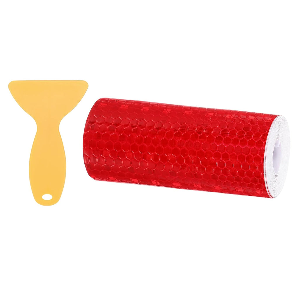 PATIKIL 4 Inch x 10 ft Reflective Tape, 1 Roll Waterproof Self Adhesive High Visibility Caution Warning Safety Tape Reflector with Scraper for Trucks Trailers Cars, Red