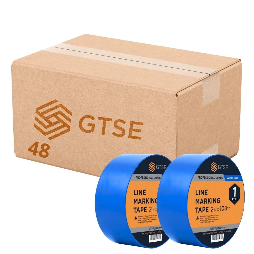 GTSE 2 inch x 108 ft Blue PVC Vinyl Floor Tape, 48 Rolls, Safety Marking Tape, 6 mil Thick, Suitable for Dance Floors, Gyms, Warehouses, Sports Facilities