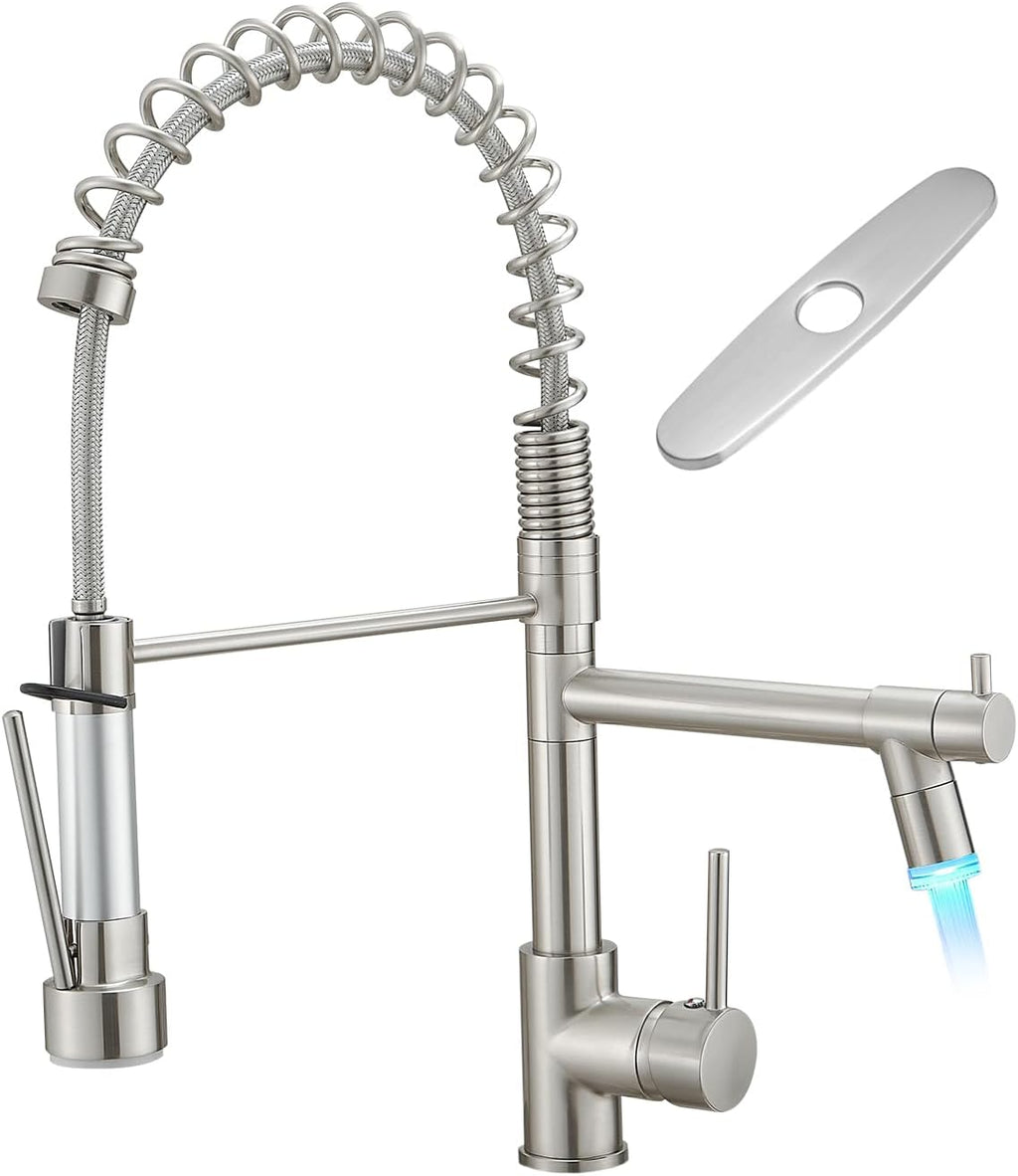 Kitchen Sink Faucet with LED,AIMADI Single Handle Stainless Steel Brushed Nickel Kitchen Faucet with Deck Plate, Grifos De Cocina