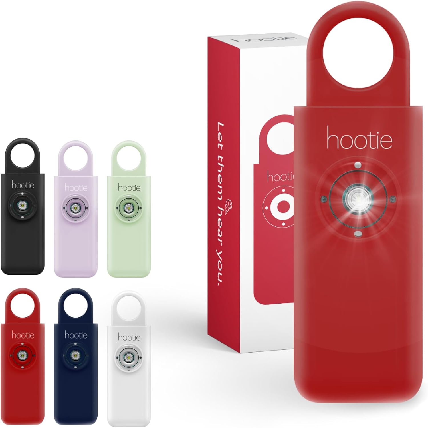 Hootie Personal Safety Alarm for Women, Men, & Kids - Keychain Alarm, Self Defense Strobe & Siren, Security Siren Keychain with 130dB Self Defense Siren & Strobe Light - Red