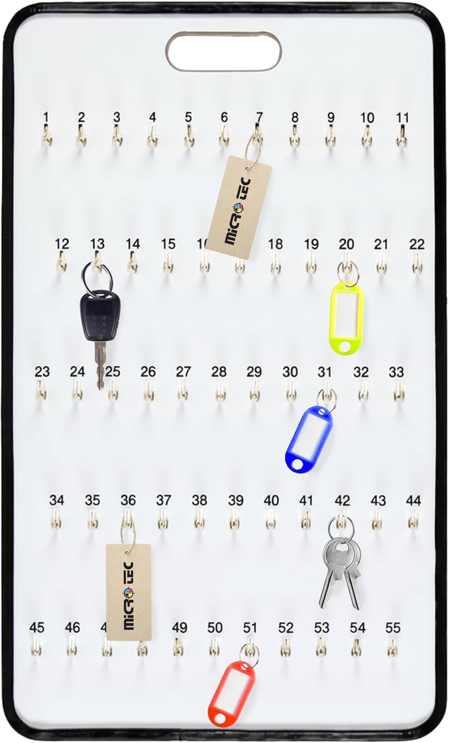Masonite Key Holder Wall Mount with 55 Spring-Lock Hooks 18-1/2" × 29-5/8" – Wall Mounted Key Organizer Board with Metal Trim and Handle – Dealership, Office, Garage Key Rack Cabinet - Pack of 4