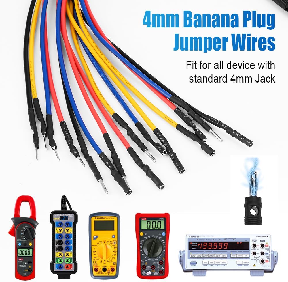 Banana Plug Jumper Wires Kit, 16pcs 4mm Stackable Breadboard Jumper Test Lead, Male to Female, Universal Breakout Test Leads for Electrical Testing
