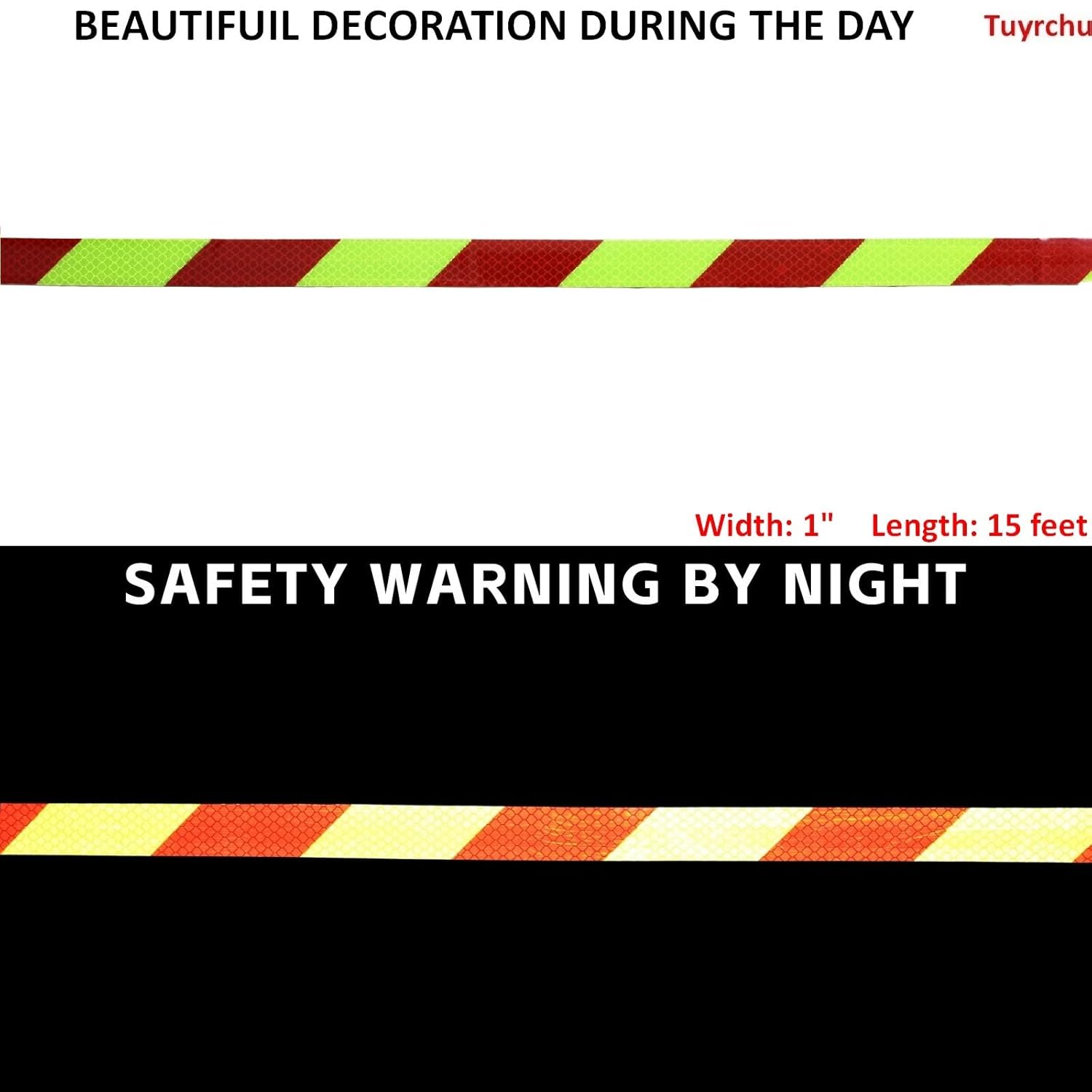 Non Fading Reflective Tape Outdoor Waterproof 1 inch Wide, High Visibility Industrial Marking Tape, Safety Adhesive Stickers (15 feet)