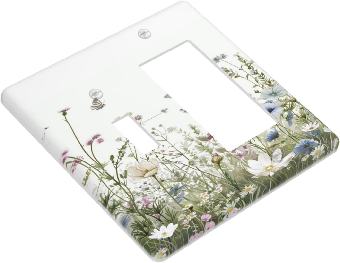 Colorful Wildflowers Daisy Plant Butterfly Floral Outlet Covers 1 Toggle 1 Rocker Combination Decorative Wall Plate Electrical Switch Plates Light Switch Cover Plate for Bed Room Living Room Decor
