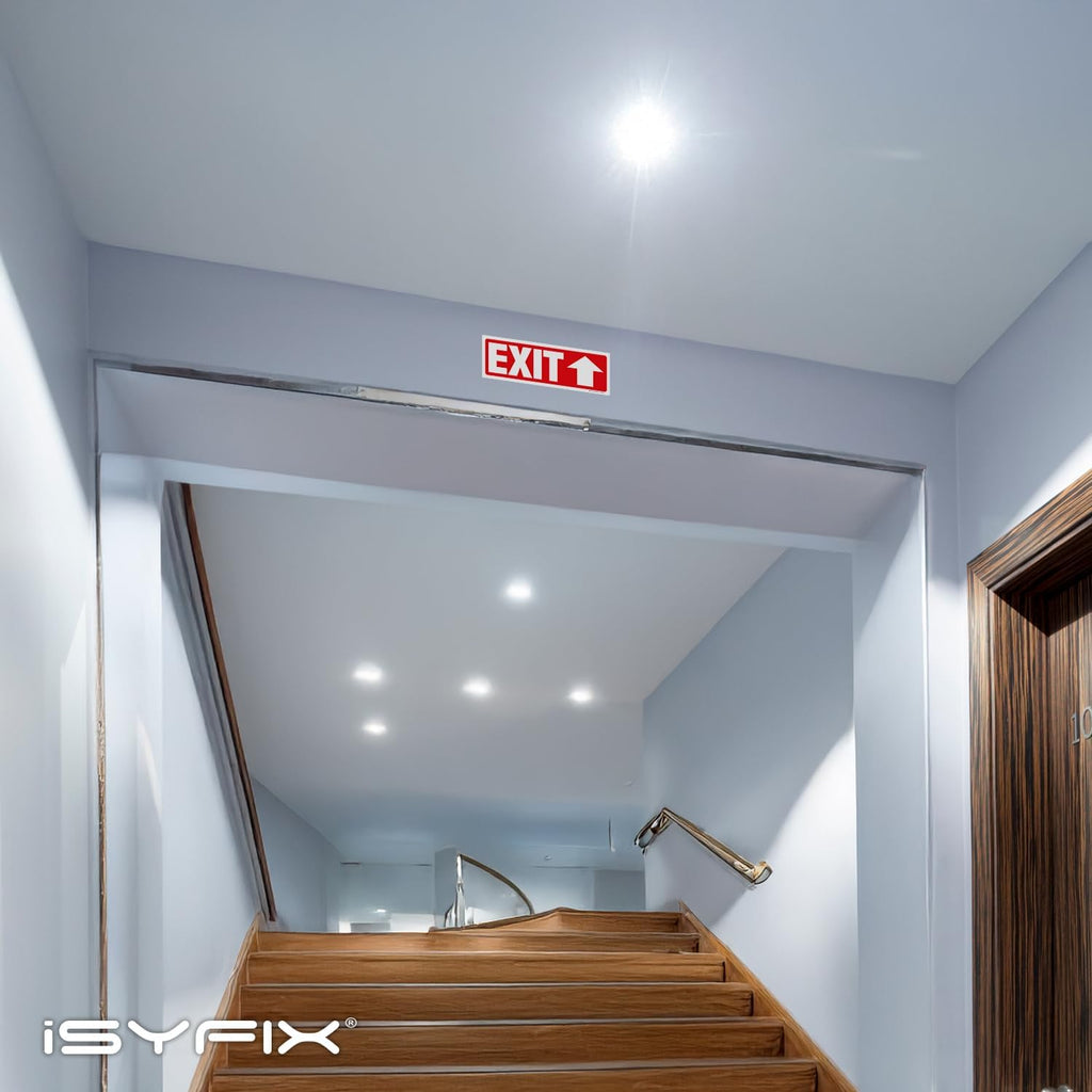 iSYFIX Exit Signs Stickers 12 Pack 12x4 Inch - Laminated Premium Vinyl Directional Up Arrow Signs for Buildings, Office, Workplace, Stores, Schools, Theaters, Parking, Restaurants, Factories