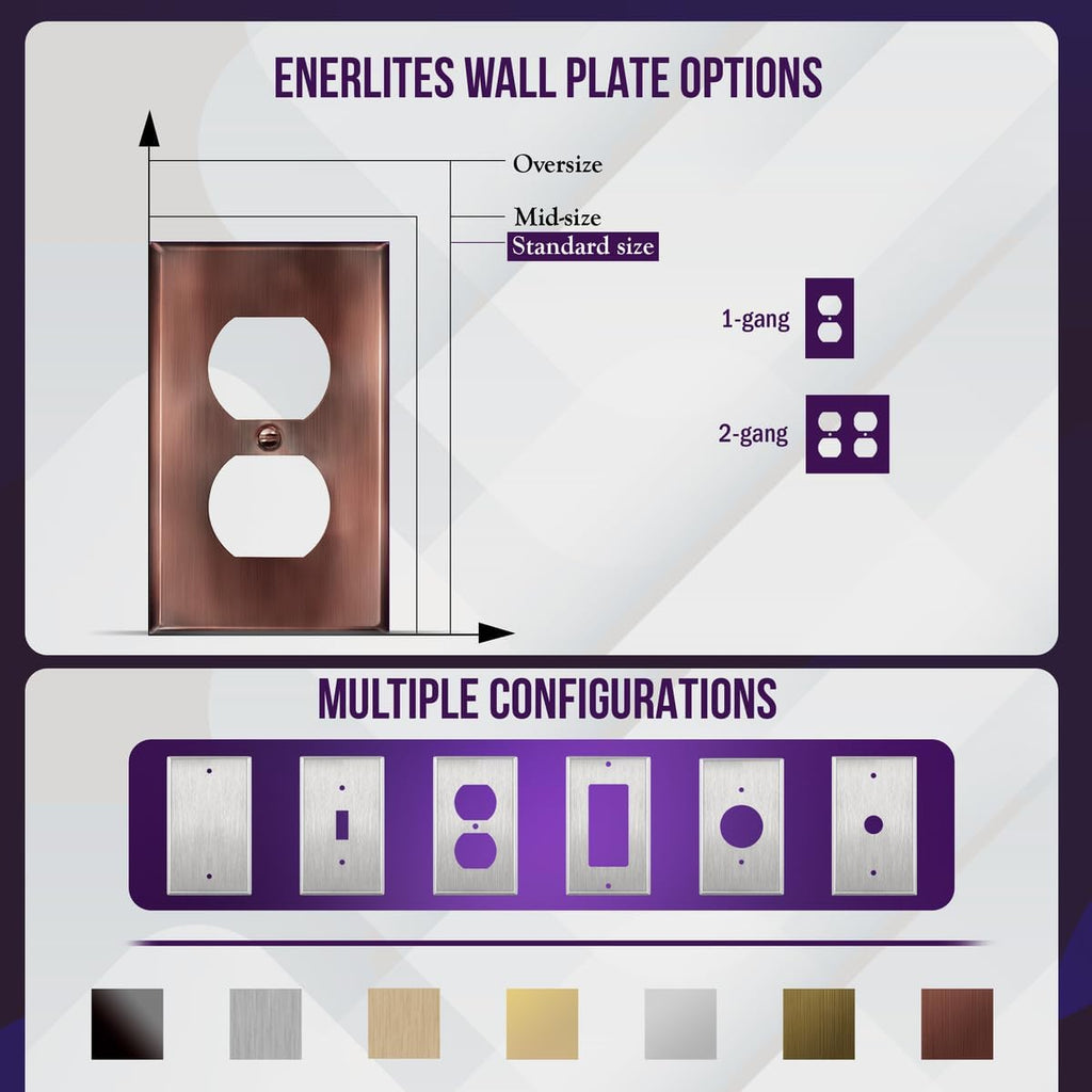 ENERLITES Duplex Receptacle Metal Wall Plate, Stainless Steel Outlet Cover, Corrosion Resistant, Standard Size 1-Gang 4.50" x 2.76", Stainless Steel 201, 7721-AC, Antique Copper