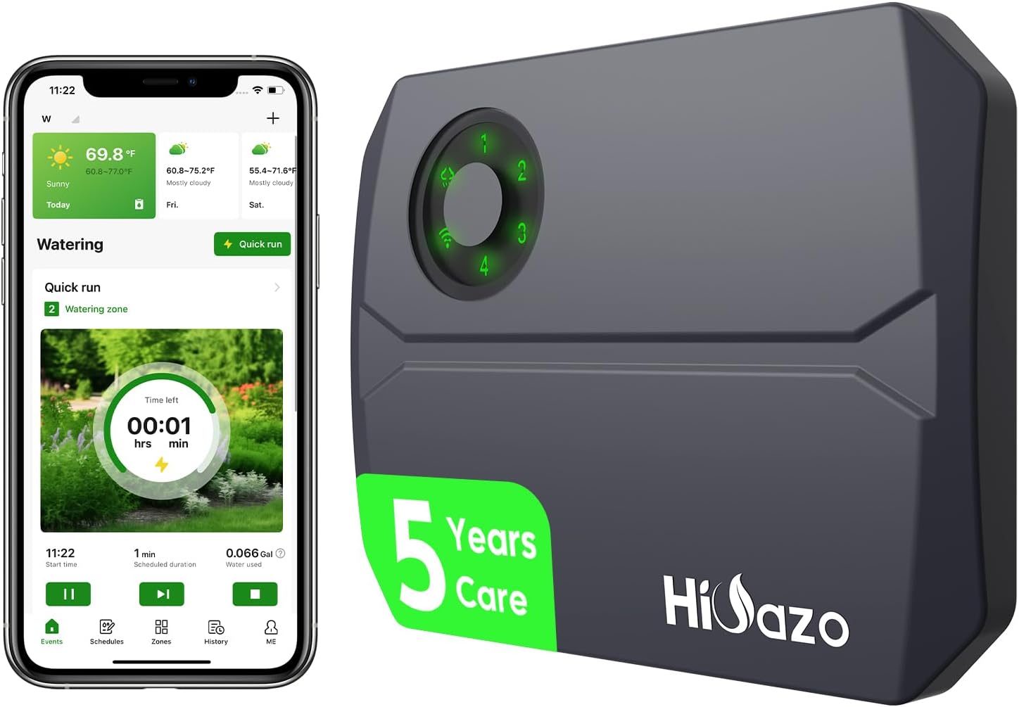 Smart Sprinklers Controller 2.4GHz WiFi, Irrigation Controller Easy Use App Enabled, 4 Zone + 16 Plans, Save Water Auto Skip Rain, Freeze & Wind, 10 Minutes Install (Deep Grey)