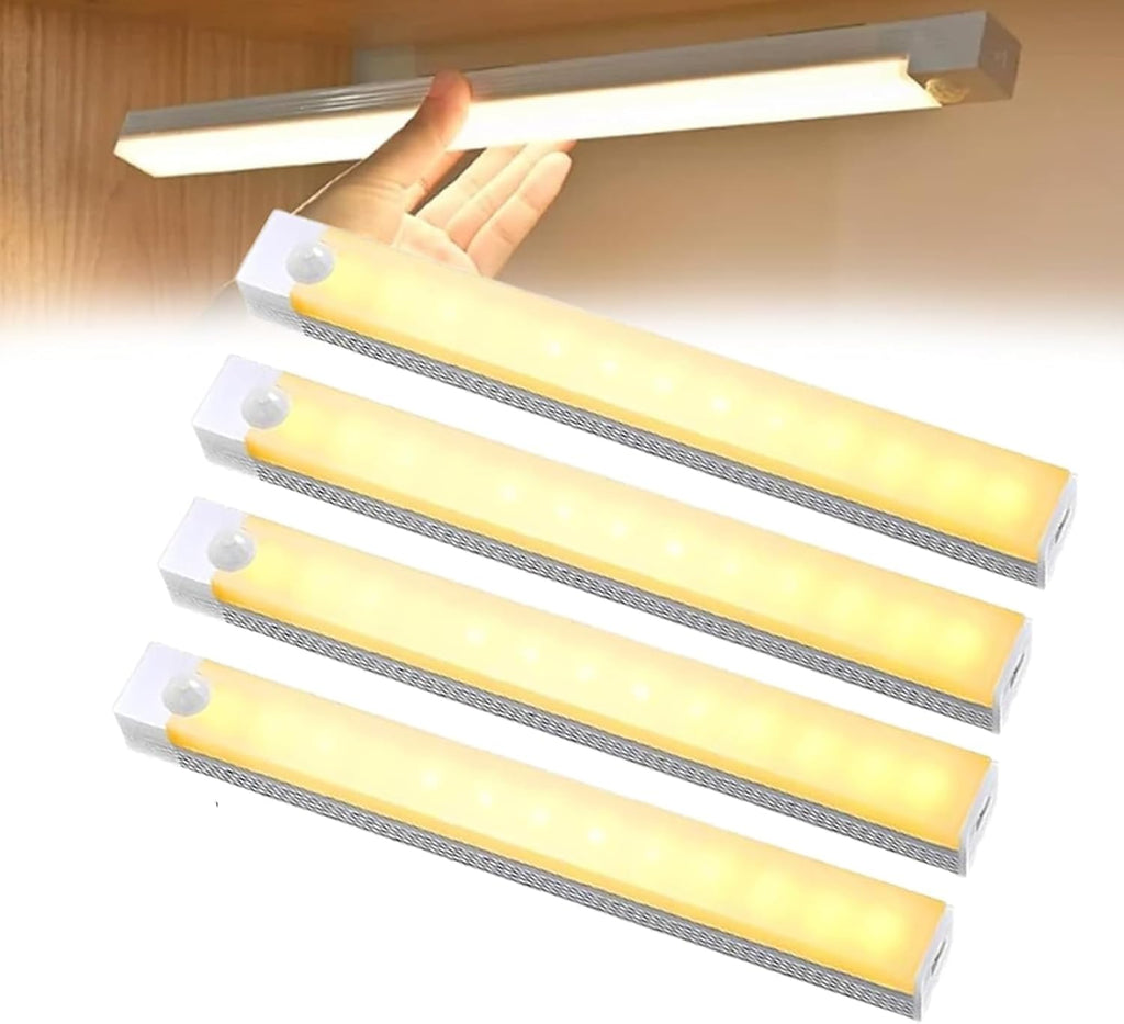 Punch-Free Smart Sensor Magnetic Rechargeable LED Lights, Motion Sensor Light Indoor for Stairs, Wardrobe, Cabinet (4PCS Warm Light,20cm/7.87in)