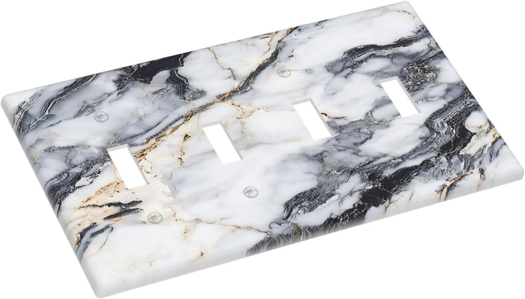 Light Switch Cover Plate Black Gold Marble Abstract Modern Luxury 4 Gang Quad Toggle Wall Plate Electrical Outlet Cover Decorative Switch Plate Covers for Bedroom Home Decor