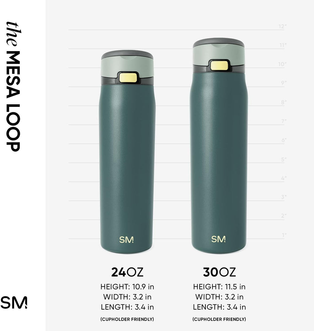 Simple Modern Mesa Loop Water Bottle with Covered Straw and Handle | 30oz Cup Holder Friendly Insulated Stainless Steel Bottles for Travel, Sports and School | Steel Harbor