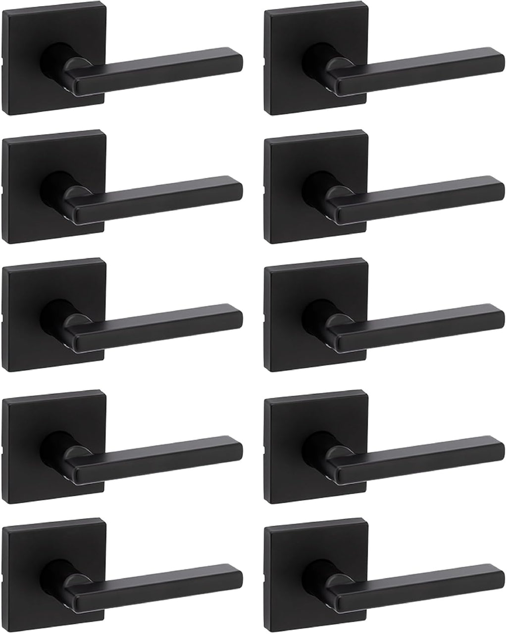 Kwikset Halifax Interior Passage Door Handle, Lever for Closet and Hallway Doors, Reversible Non-Locking Handle Lever, Matte Black, with Microban Protection, 10 Pack