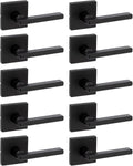 Kwikset Halifax Interior Passage Door Handle, Lever for Closet and Hallway Doors, Reversible Non-Locking Handle Lever, Matte Black, with Microban Protection, 10 Pack