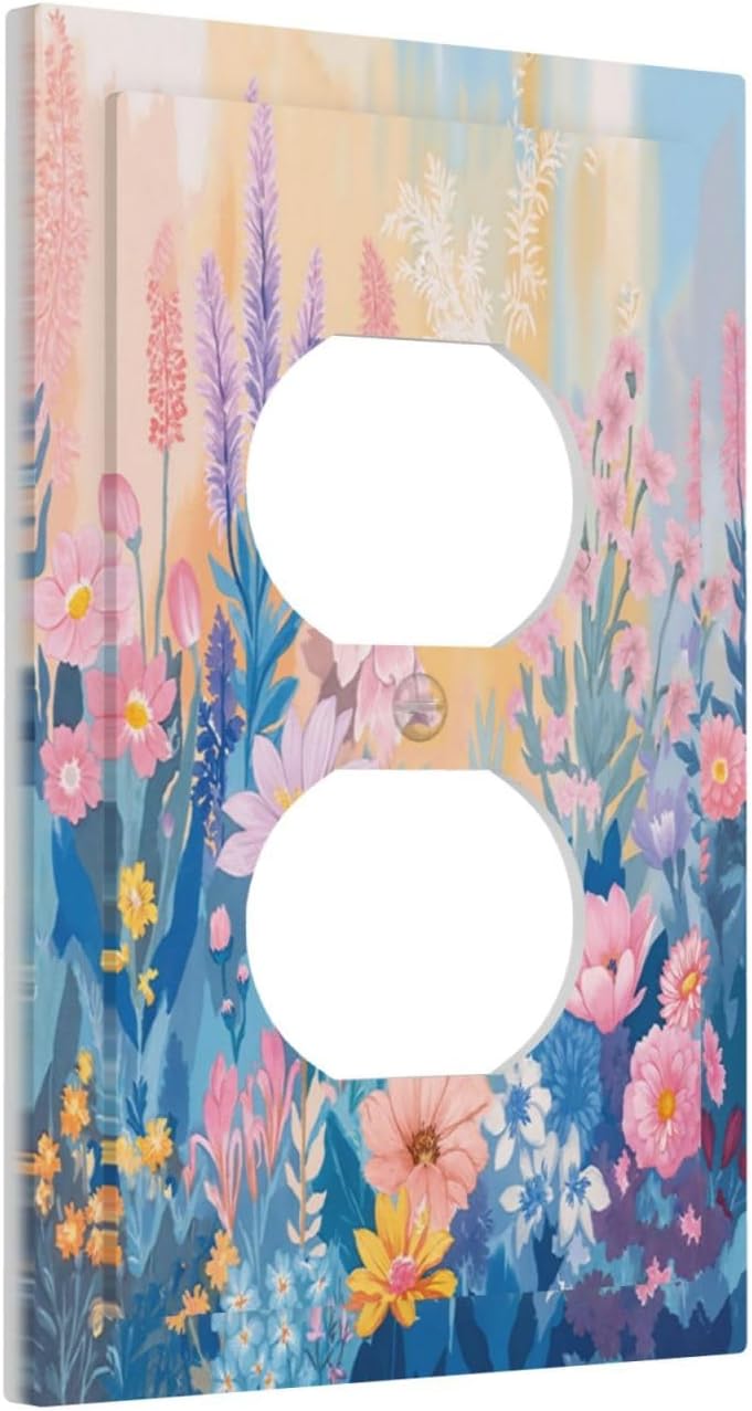 Outlet Covers Colorful Watercolor Flowers Wildflower Plants 1 Gang Duplex Light Switch Cover Plate Decorative Switch Plate Covers Electrical Socket Cover for Bathroom Home Decor