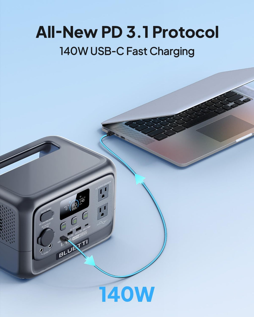 BLUETTI Elite 30 V2 Portable Power Station, 288Wh Solar Generator, 600W AC Outlets (Power Lifting 1500W), 0-100% in 70 Min, LFP Battery Backup for Camping, Trip, Outage (Include Solar Charging Cable)