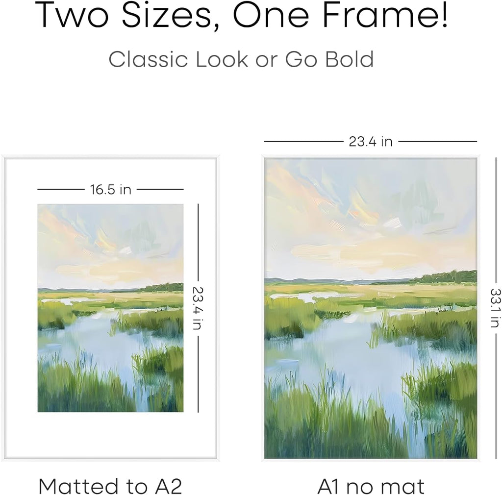 Homeforia A1 Poster Frame White, High End Metal 23.4 x 33.1 inch Large Picture Frames with Mat 16.5 by 23.4 for Photo, A1 Size Frames Matted to A2 Print, 23.4x33.1 Thin Frame, Tempered Glass, Set of 1