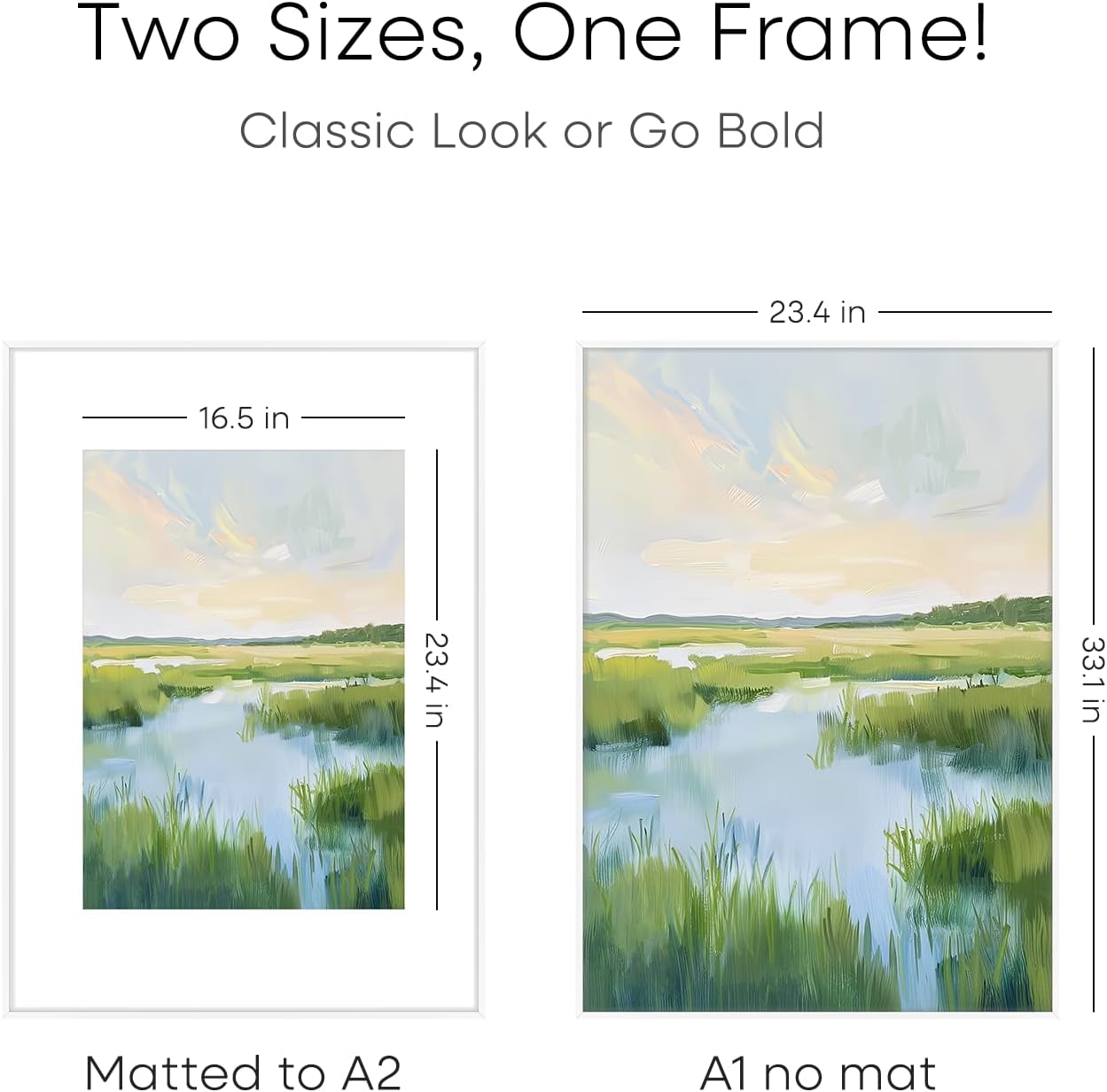 Homeforia A1 Poster Frame White, High End Metal 23.4 x 33.1 inch Large Picture Frames with Mat 16.5 by 23.4 for Photo, A1 Size Frames Matted to A2 Print, 23.4x33.1 Thin Frame, Tempered Glass, Set of 1