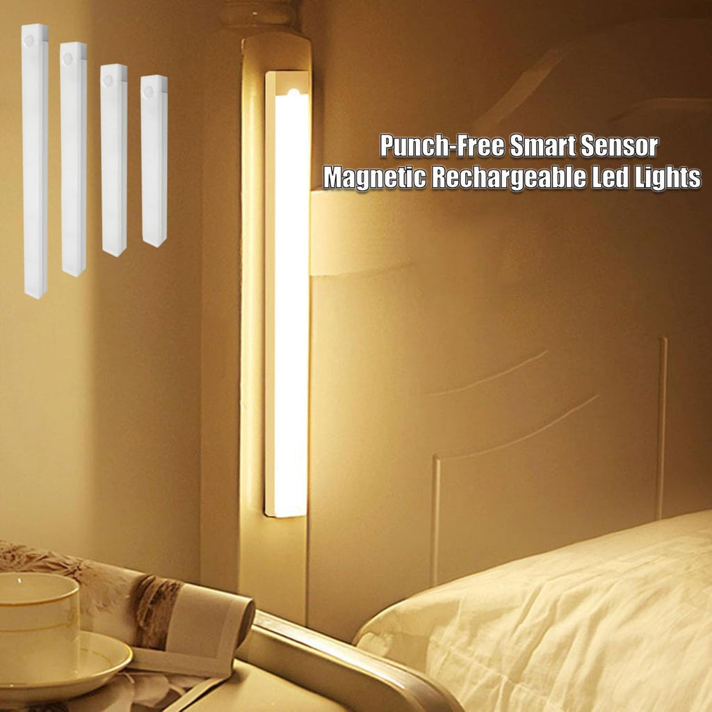 Punch-Free Smart Sensor Magnetic Rechargeable LED Lights, Motion Sensor Light Indoor for Stairs, Wardrobe, Cabinet (4PCS White Light,10cm/3.94in)