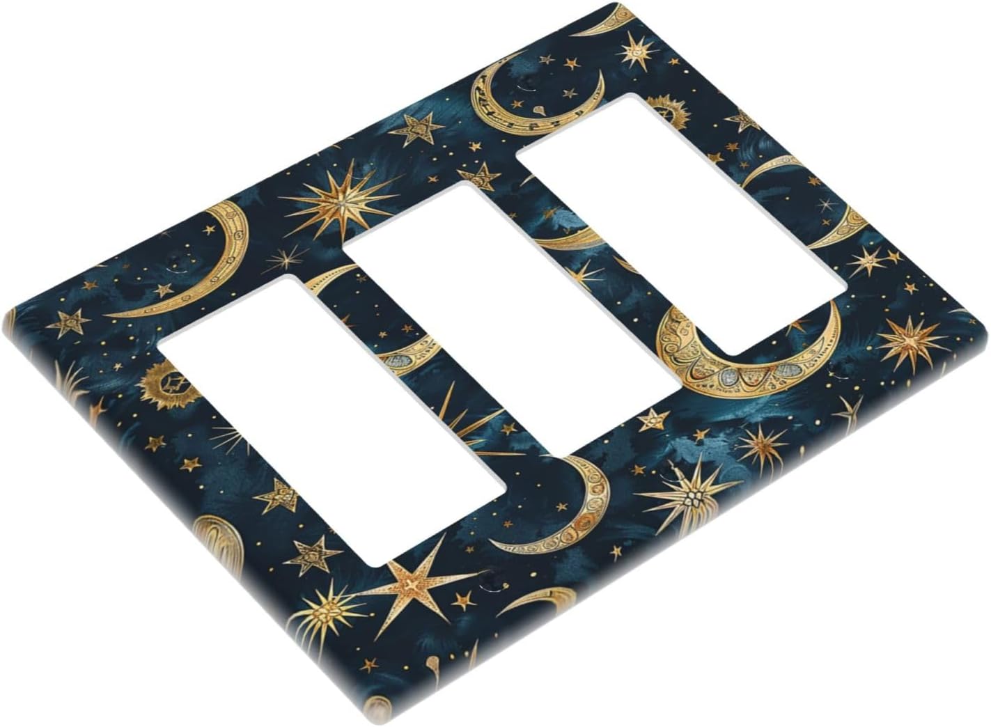 Light Switch Covers Modern Abstract Sky Blue Gold Moon Sun Star 3 Gang Rocker Electrical GFCI Decorative Triple Outlet Wall Plate Cover Switchplate for Bedroom Kids room Decor