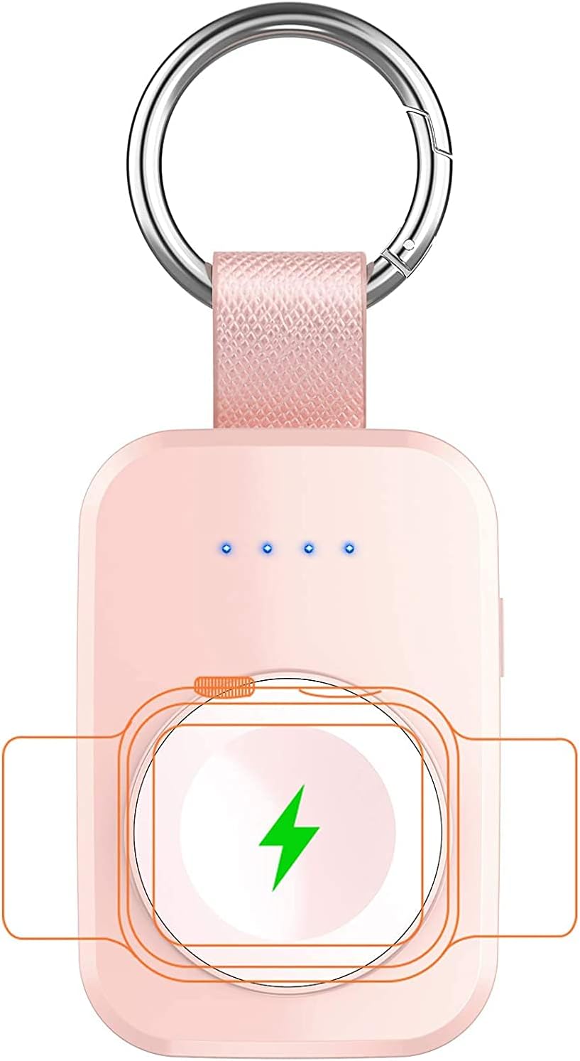 i.VALUX Portable Wireless Charger for Apple Watch Series 11/10/9/8/UItra/7/6/5/4/3/2/SE, Compact Magnetic iWatch Charger 1000mAh Power Bank Travel Keychain Style Gift for Mother Girl Birthday-Pink