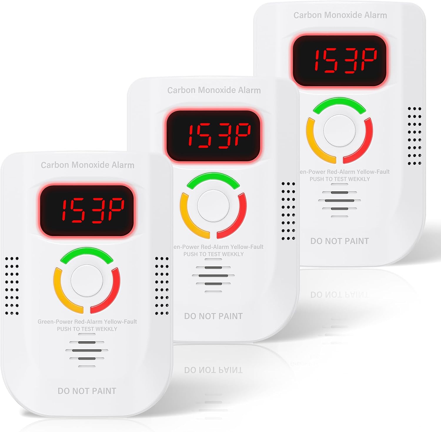 3 Pack Carbon Monoxide Detector, Plug-in Wall Carbon Monoxide Alarm, Portable Carbon Monoxide Detector with Digital Display LED, CO Alarm Monitor with Audible and Visual Alarm Test Mute Button