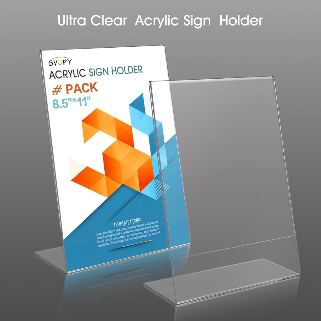 Acrylic Sign Stand Holders - 8.5 x 11 Inches Clear Plastic Table Paper Display Stand, Suit for Displaying Posters, Picture, Flyers, Menu - 24 Pack