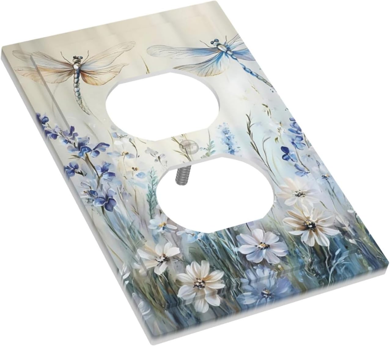 Decorative Outlet Covers Watercolor Dragonfly Blue Wihte Flower 1 Gang Duplex Light Switch Cover Plate Unique Wall Plates for Electrical Outlets Switch Plate Covers for Bedroom Home Decor