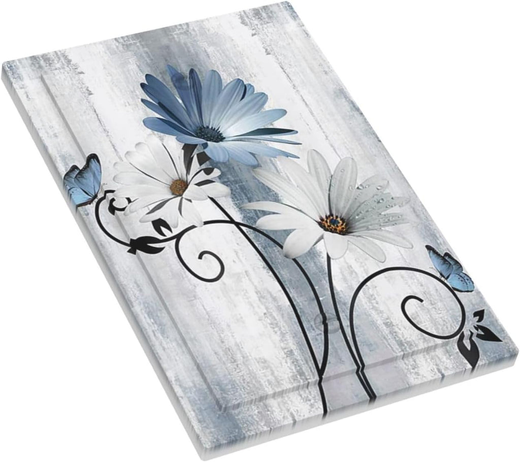 Decorative Light Switch Cover Plate Rustic Blue White Daisy Ink Flower 1 Gang No Device Single Blank Outlet Covers Wall Plates for Electrical Outlets Faceplate for Bedroom Home Decor